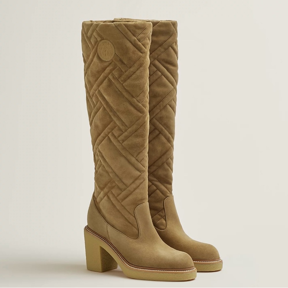 Hermes Bottes Fjord 70 chèvre velours beige gobi boot size 37